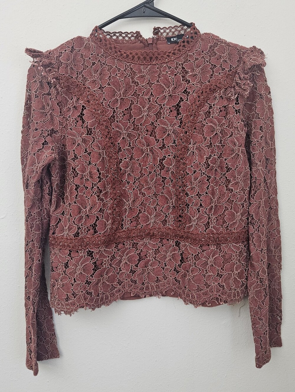 Express Women's Mauve Lace Long-Sleeve Top